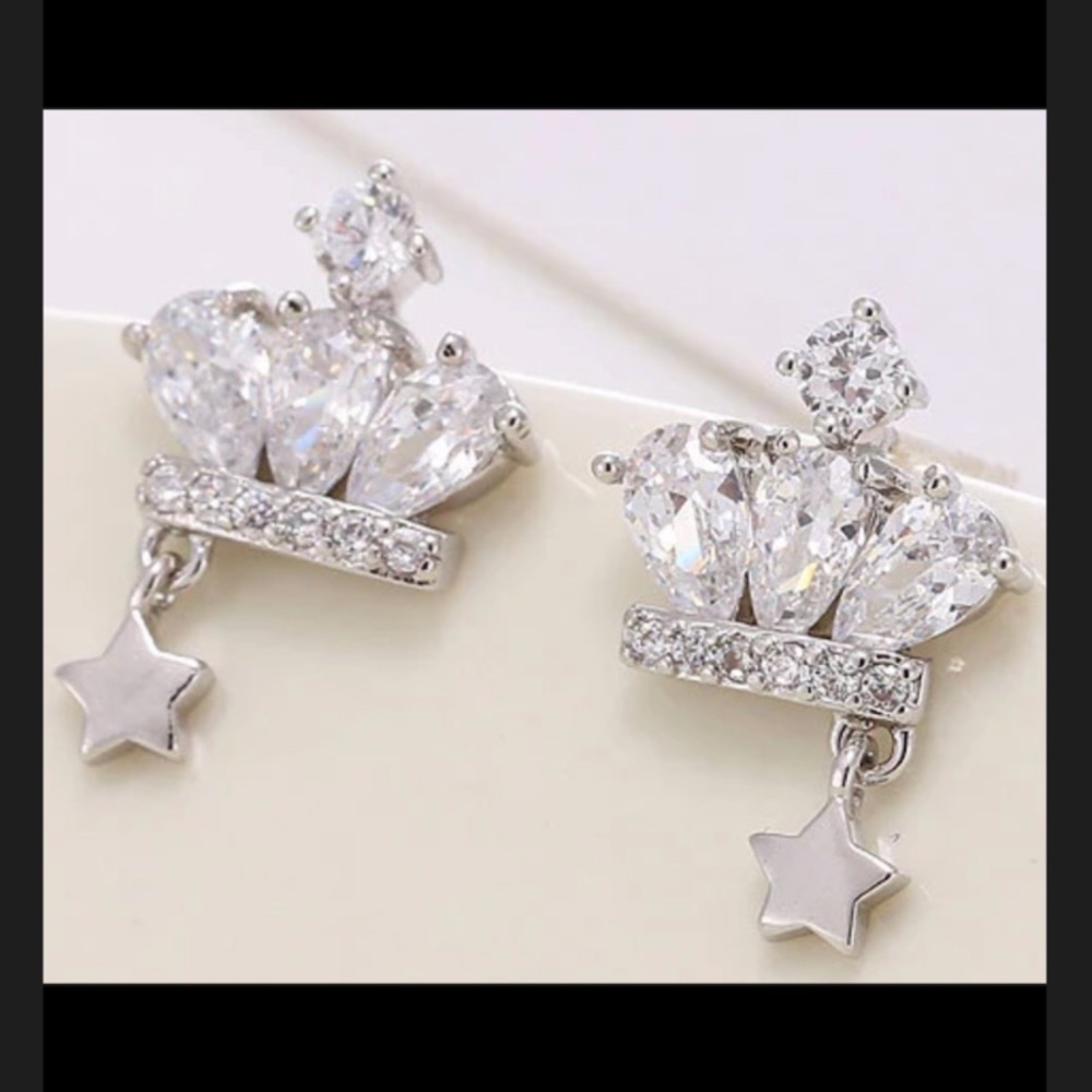 Sterling Silver Swarovski Crowned Star Earrings